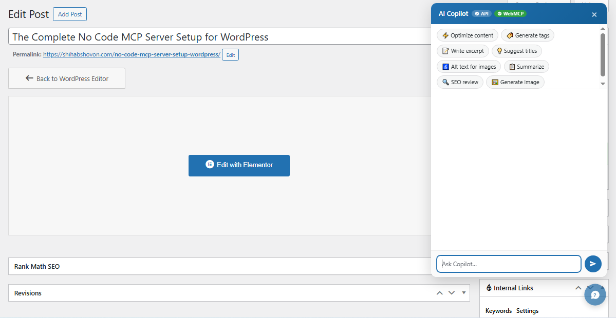 StifLi Flex MCP Floating AI Assistant inside WordPress Dashboard
